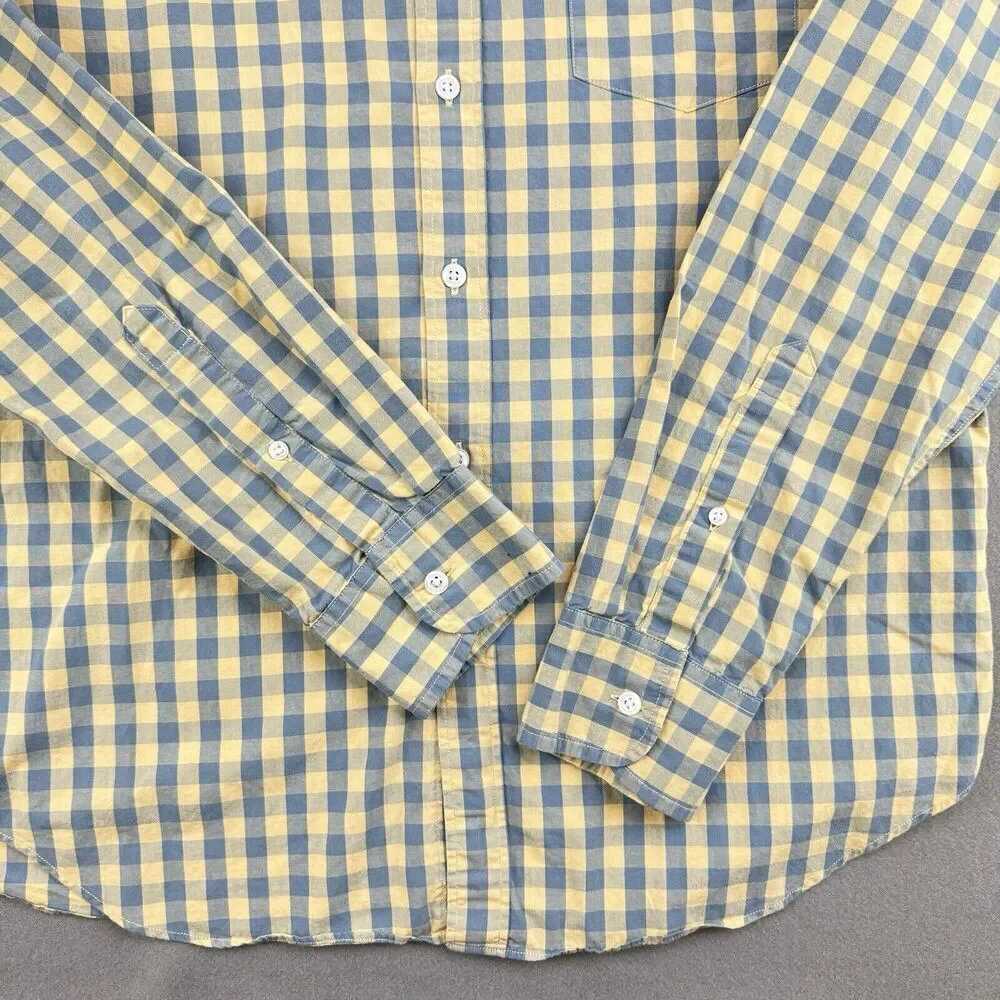 J. Crew Button Down Shirt Mens L Slim Fit Yellow Blue Check Plaid Long Sleeve